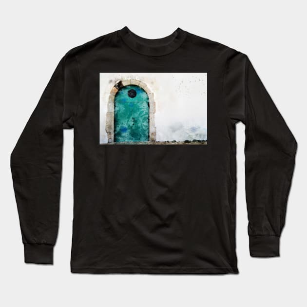 Magazine door - Fortaleza de Sagres, Portugal - Watercolor Long Sleeve T-Shirt by WesternExposure